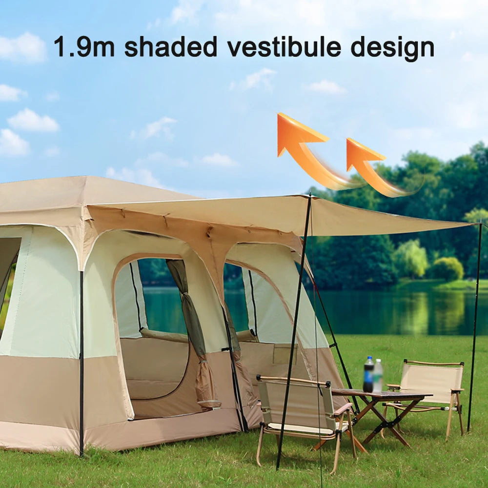 Travel Camping Tent with 2 Rooms Large Family Cabin Tent Breathable and Rainproof for 8-12 Persons Hiking Backpacking Beach