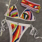 Women Swimsuit Split Swimsuit Bikini Striped Geometry Pattern One-Piece Swimsuit
