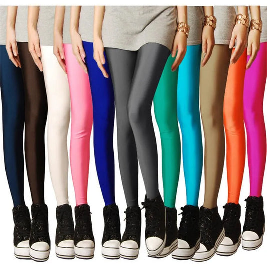 New Spring Solid Candy Neon Leggings for Women High Stretched Female Legging Pants Girl Clothing Leggins Plug Size