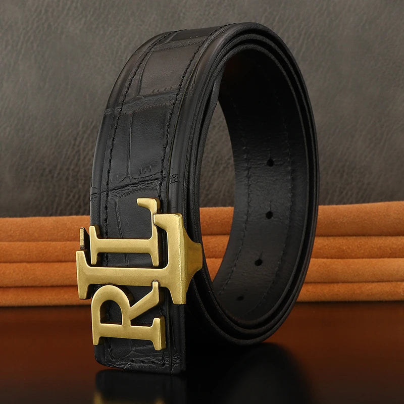 Luxury Retro letter buckle designer brand belts men high quality Cowskin genuine leather famous formal jeans ceinture homme