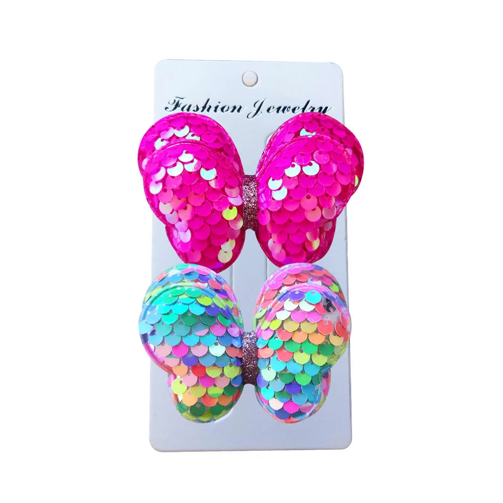 Ins Flash Bilayer Butterfly Bow Hair Clip Flash Sequin Webbing Hairpin Papillon Hair Accessories Hairclip 2PCS/SET