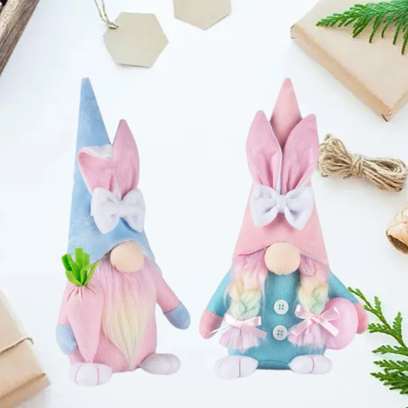 2pcs Easter Rabbit Ear Faceless Gnome Creative Old Man Dwarf Decor DIY Plush Faceless Dwarf Ornament for Bedroom Living