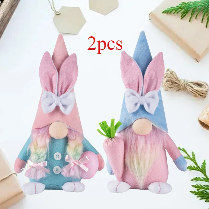 2pcs Easter Rabbit Ear Faceless Gnome Creative Old Man Dwarf Decor DIY Plush Faceless Dwarf Ornament for Bedroom Living