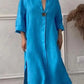 Women's Casual Button-Up Linen irt Long Ne round Color Blo  Pet Clothing Accories