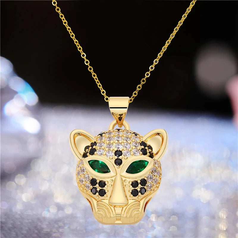 Juya 18K Real Gold Plated Micro Pave Zircon Butterfly Horse Bees Cat Leopard Pendant Necklace For Women Birthday Christmas Gift