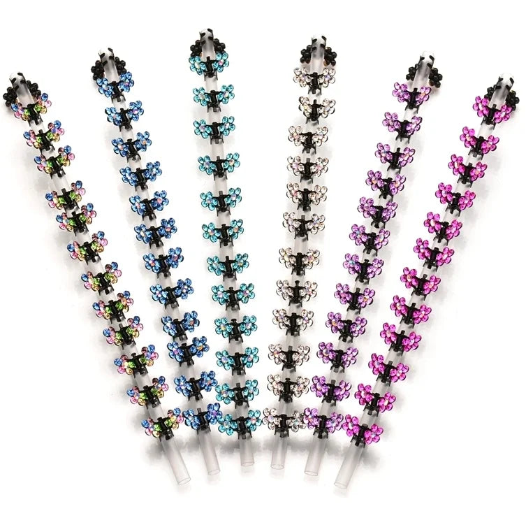 6Pcs Mini Hair Clips No-Slip Clips Rhinestone Hair Clips Metal Clamps Mix Colored Flower Hair Accessories for Women Girls