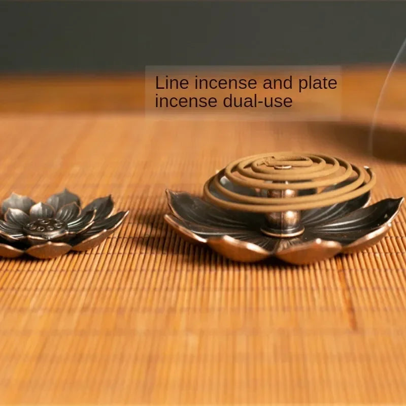 Alloy Incense Burner Stick Holder Buddhism Lotus Line Incense Plate Sandalwood Coil Base Temples Yoga Studios Home Decoration