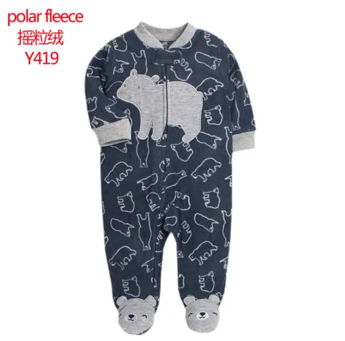 Baby Pajamas Zipper Fleece Newborn Girls Romper Warm Winter Underwear One Piece Overalls Boys Outfits Truck Infants Clothes