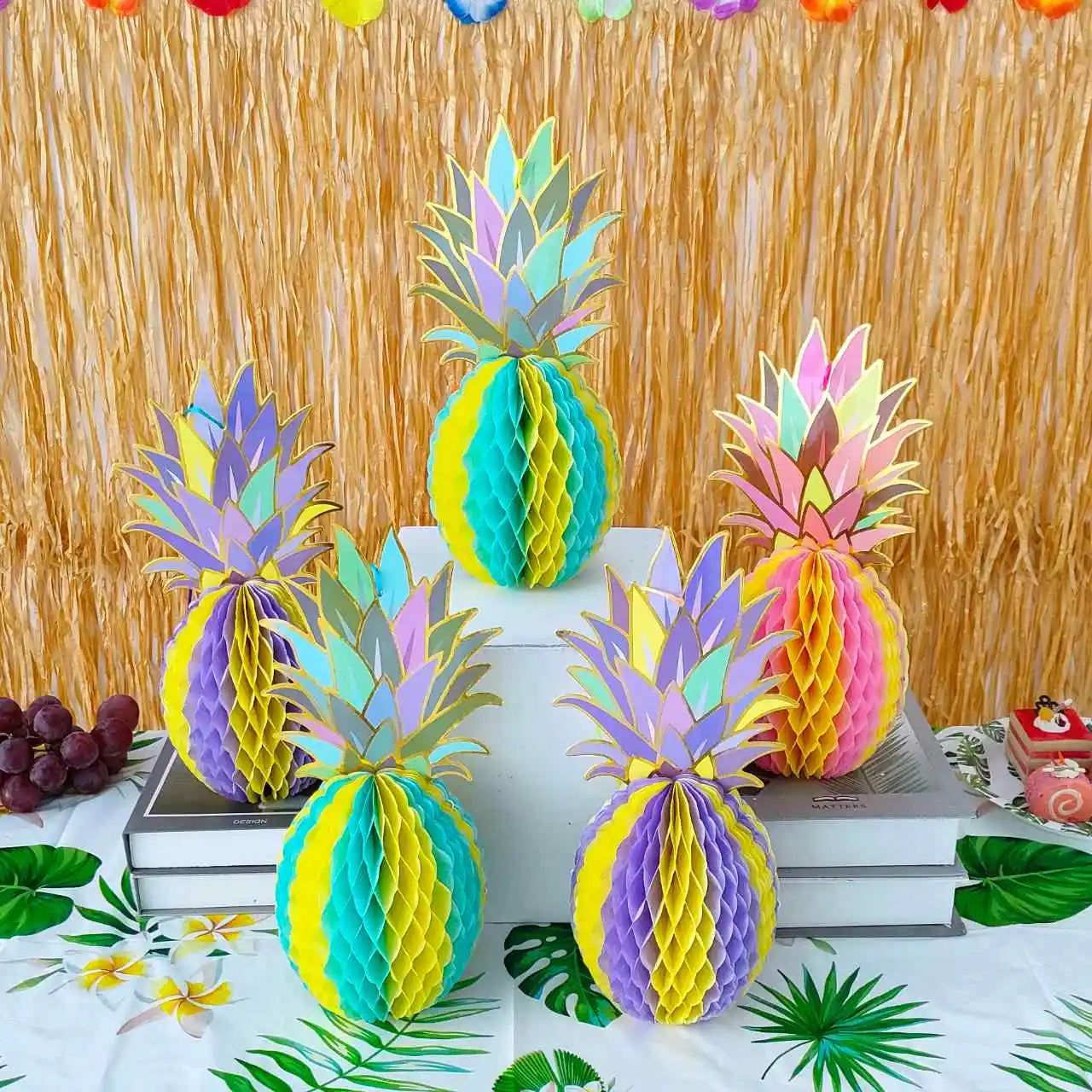 Hawaiian Flamingo Parrot Cactus Honeycomb Hanging Paper Ornament Birthday Wedding Summer Beach Tropical Luau Party Decoration