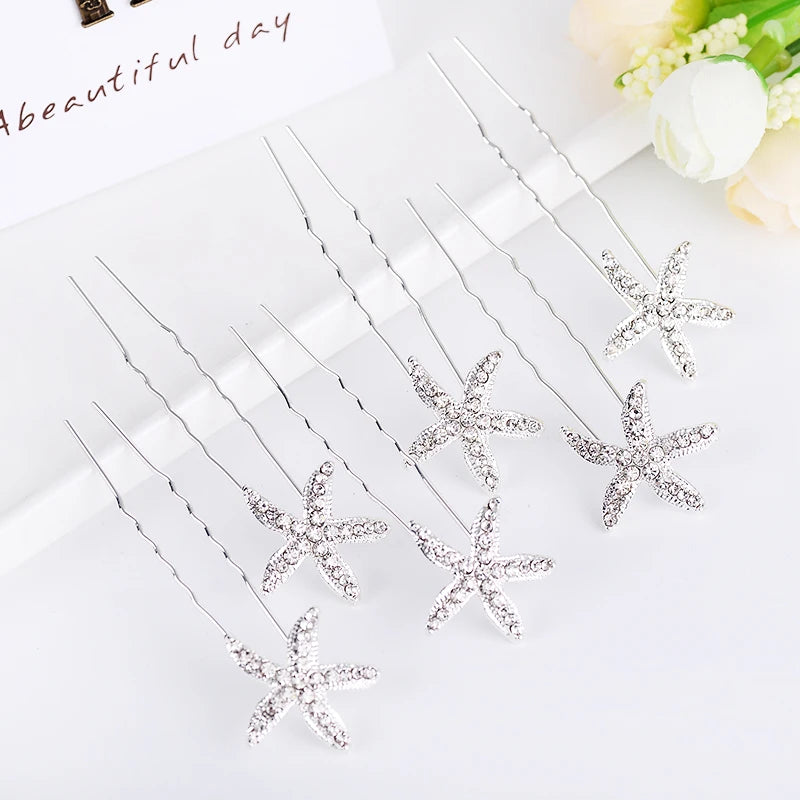 EASYA 6pcs/Set Crystal Starfish Hairpins Hair Ornaments New Fashion Wedding Bridal Bridesmaid Hair Clips Hairwear Accessories