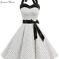 Women Polka Dot Print Summer Dress Sexy Retro White Halter Vintage Dress Robe Femme Pin Up Rockabilly Party Dress