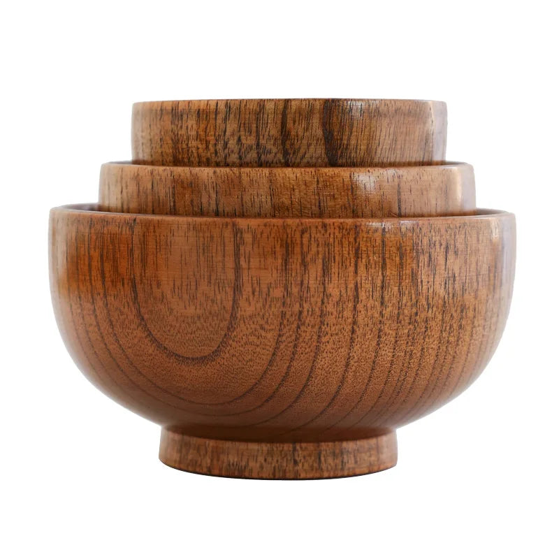 1Pc Wooden Bowl Japanese Style Wood Rice Soup Bowl Salad Bowl Food Container Large Small Bowl for Kids Tableware Wooden Utensils