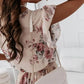 Women Summer Dress Deep V Neck Ruffle Flower Print Pleated Tight Waist Dress-up Short Sleeves Rich Colors Women Beach Dress Wome