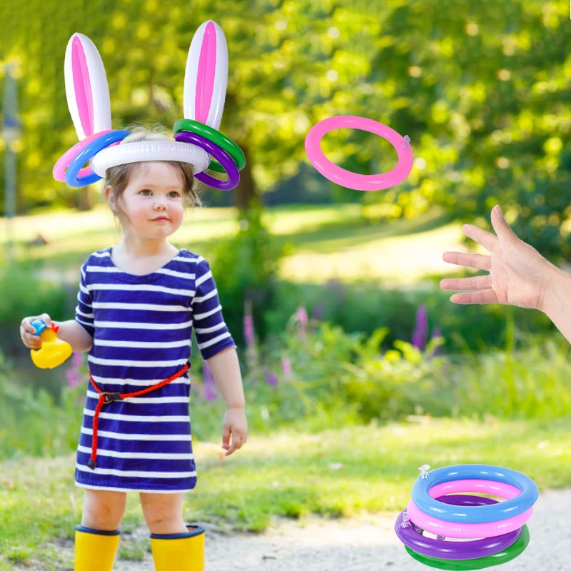 Easter Game Inflatable Rabbit Ear Hat Ring Toss Easter Party Gift For Kids Bunny Ear Shape Biththday Party Outdoor Inflated Toys