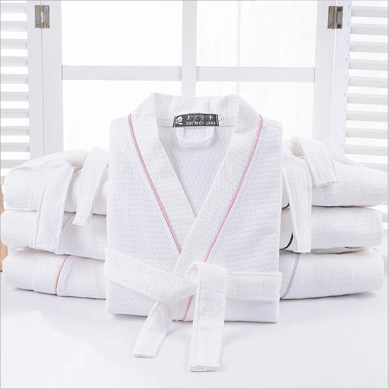 Women 100% Cotton Bath Robe Waffle Suck Water Plus Size Bathrobe Kimono Spa Towel Men Sleepwear Summer Long Dressing Gown Night