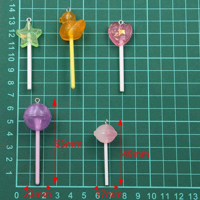 10Pcs Mix Color Size Bling Glitter Heart Round Duck Star Lollipop Resin Charms For Earring Kawaii 3D Keychain Jewelry Making
