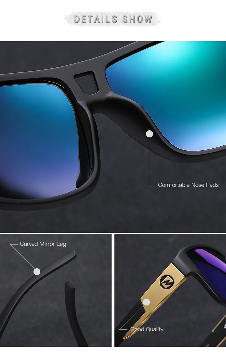 HOT WAVE Blue Mirror Sunglasses Men Polarized UV Ray Lense Eyewear Vintage Fashion Square Men's Sun Glasses HW08