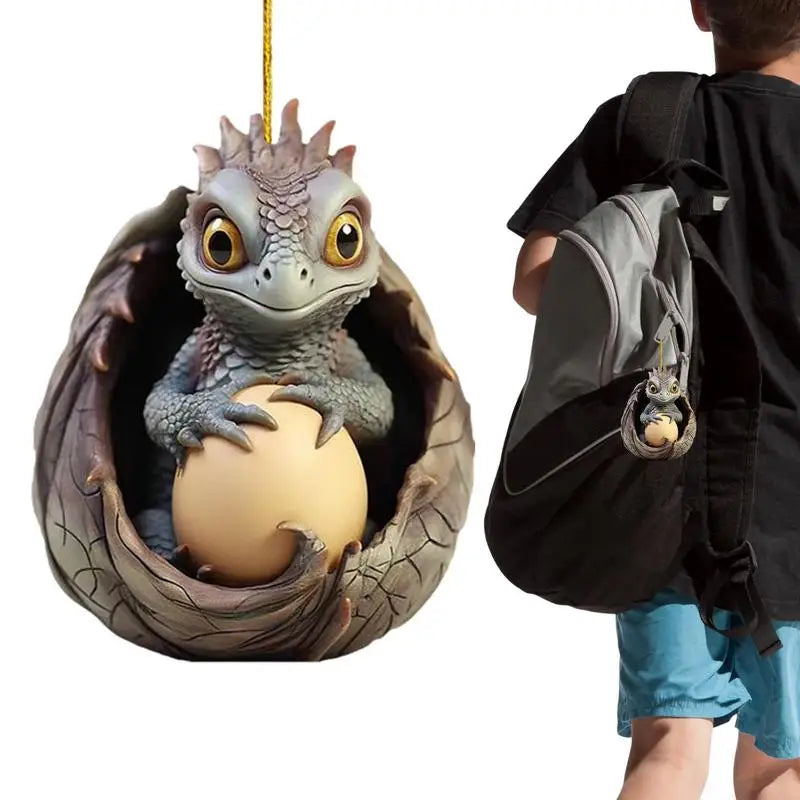 Dragon Ornament Cute Animal Statue Decorative Figurines 2D Car Pendants Realistic Dragon Egg Keychain For Door Window Home