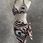 Women Swimsuit Split Swimsuit Bikini Striped Geometry Pattern One-Piece Swimsuit