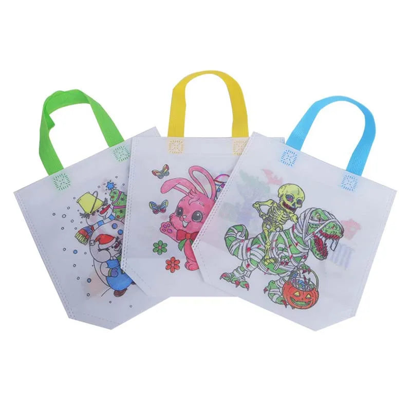 5/10pcs Festival Gift Bags Non Woven Fabric Christmas Halloween Easter Double Sided Graffiti Party Festival Tote Bag TMZ