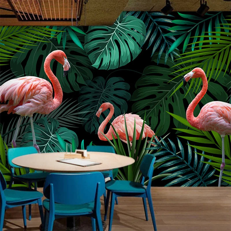 Custom Mural 3D Wallpaper European Hand-painted Tropical Rainforest Flamingo Pastoral Living Room Sofa Background Wall Painting