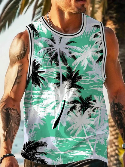 Summer Daily Casual Men's Tank Top Hawaiian Style Fish Print Men's Tank Top Seaside Party Men's Fashion Sleeveless T-shirt