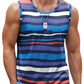 Mens Retro Stripe 3D Printed Tank Tops Fashion Summer Sleeveless Casual Sports Vest Loose Quick Dry Breathable Tees Clothes