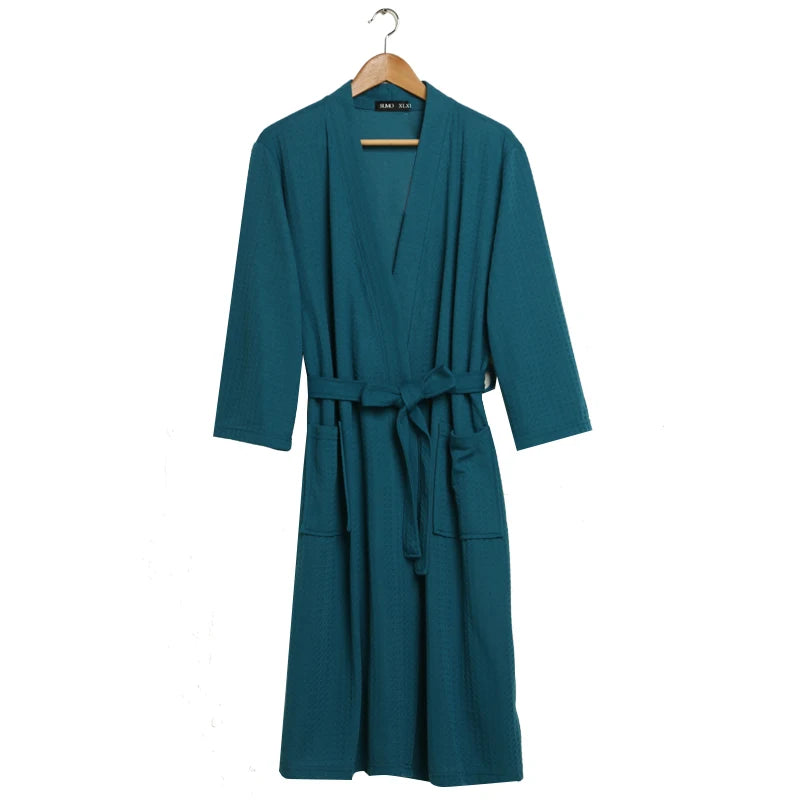 Women Men Summer Waffle Bathrobe Suck Water Nightgown Plus Size Kimono Bath Robe Spa Towel Dressing Gown Bridesmaid Sleepwear