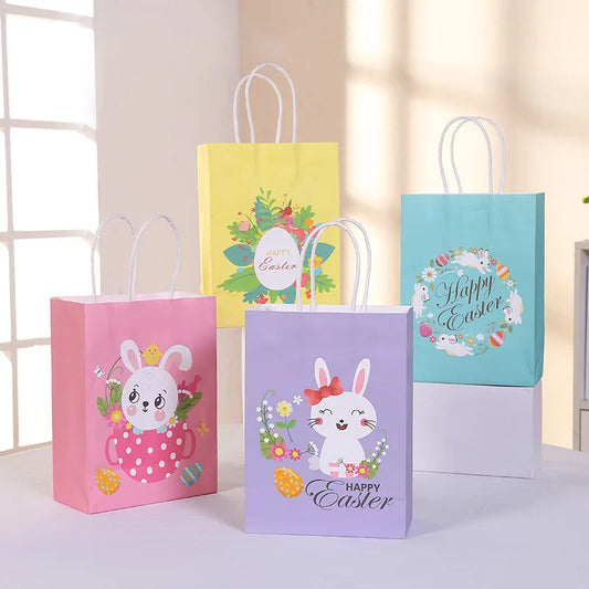 Bunny Rabbit Paper Bag Cartoon Gift Bag for Happy Easter Party Decorations Kids Gift Cookies Packaging Bags