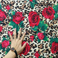 Good Brown Leopard 4 Side Stretch Knitted Cotton Fabric for Dress Red Rose Print Fabric Diy Sewing Sexy Dance Costume/Leggings