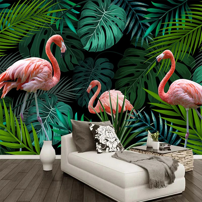 Custom Mural 3D Wallpaper European Hand-painted Tropical Rainforest Flamingo Pastoral Living Room Sofa Background Wall Painting