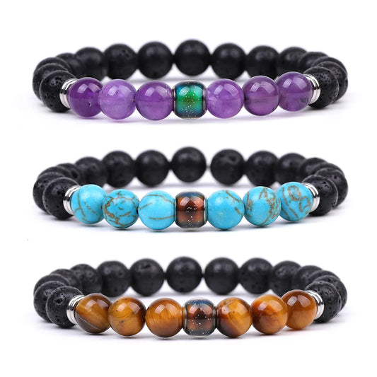 Hematite Changing Color Mood Bracelets Men Emotion Temperature Sensing Beads Anklet Women Tiger Eye Stone Bracelet Smart Jewelry