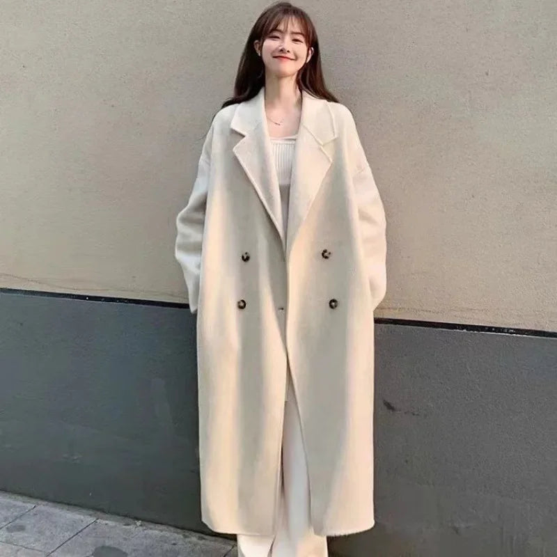 Women's Long Woolen Coat Elegant Loose Fit Autumn Winter New Style Korean Series Small Size Aired out Atmosphere Coat