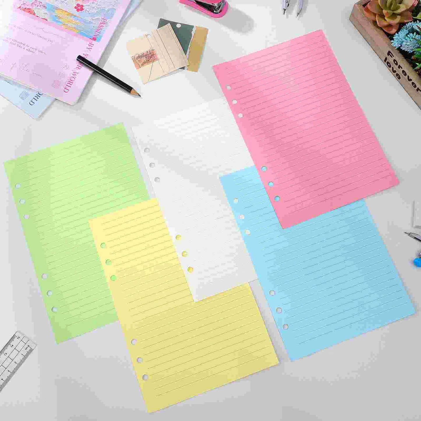 50 Pcs Journal Book Colorful Live The Notebook A5 6-hole Binder Paper Lined Inserts Refills Holes Loose Leaf