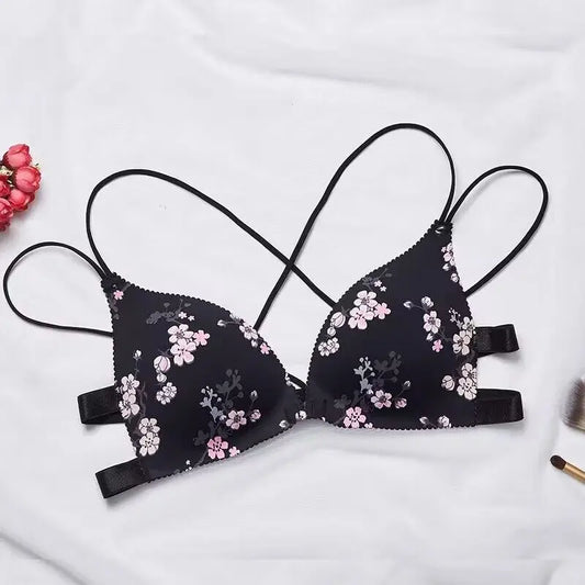 Women Flower Printed Bras Front Buckle Wireless Bralette Sexy Lingerie Comfort Push Up Floral Bras