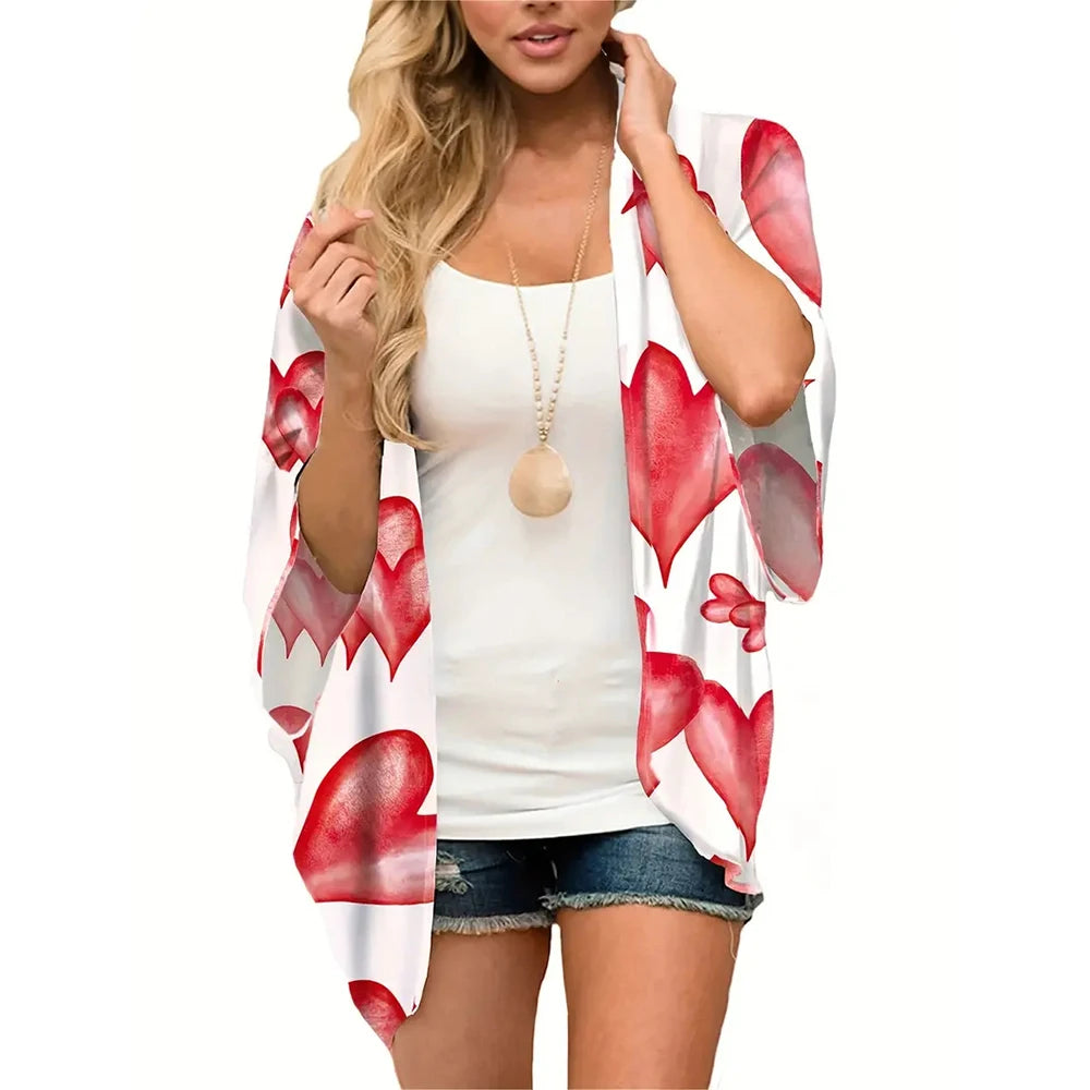 Women'S Summer Beach Kimono Cardigan Floral Print Chiffon Loose Top Bikini Cover Up Sexy Transparent Shawl Oversize Cardigan