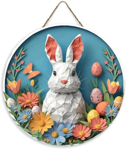 Round Wooden Sign Easter Bunny Art Logo Decoration, Suitable for Bar Home Living Room Room Courtyard Wall Decoration