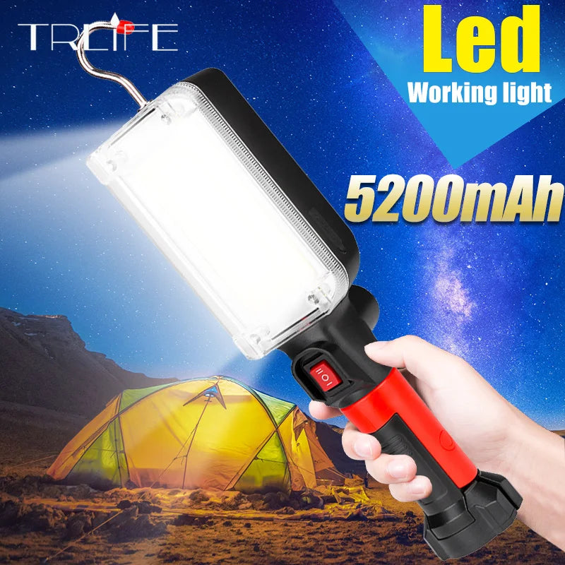 LED Work Light Powerful Portable Lantern Hook Magnet Camping Lamp COB USB Rechargeable 5200mAh 18650 Flashlight Torch Waterproof